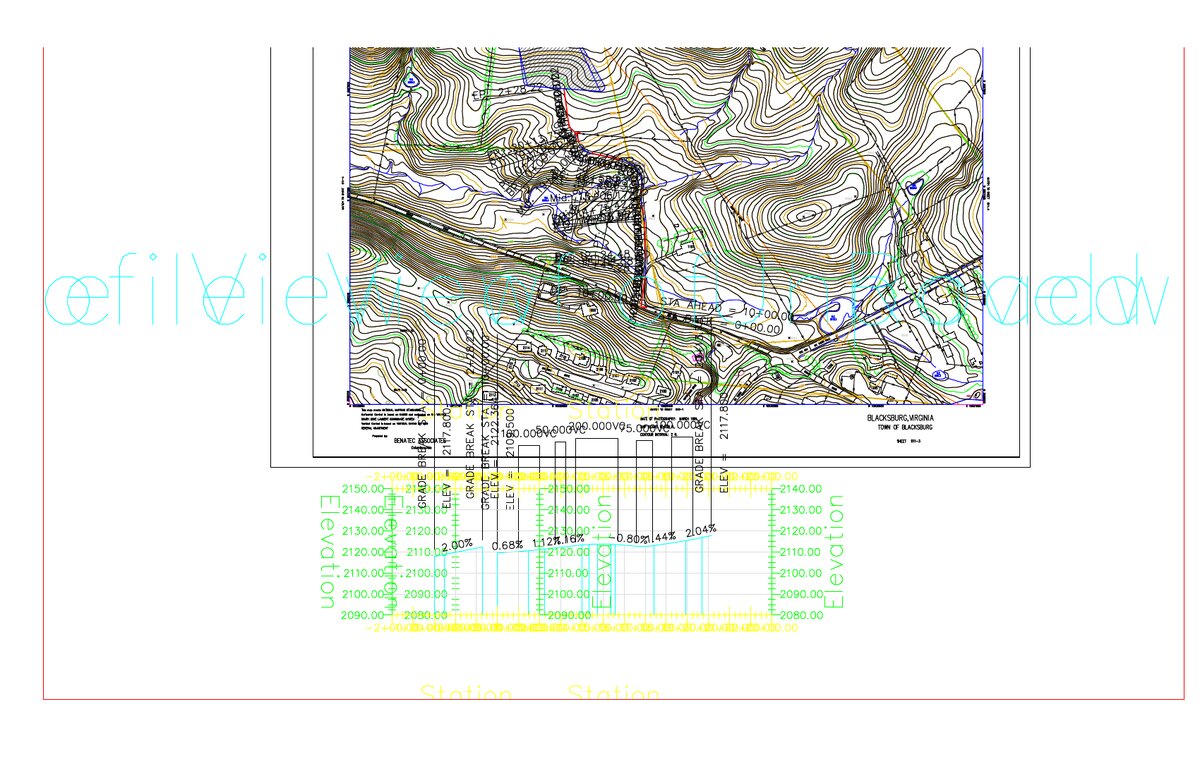 OpenCode and Qwen's overview printout. The profile view is placed over the bottom of the plan, and an oversized profile-view title runs across the whole sheet in cyan outline text.