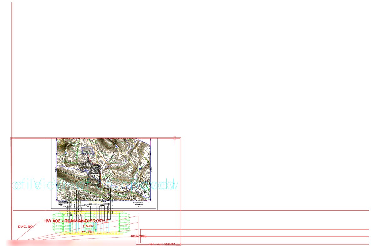 OpenCode and Qwen's 24 by 36 plan sheet. The plotted content sits in one corner of the page, title-block text is stacked on itself, the profile view overlaps the plan, and the north arrow is a tiny tick mark.